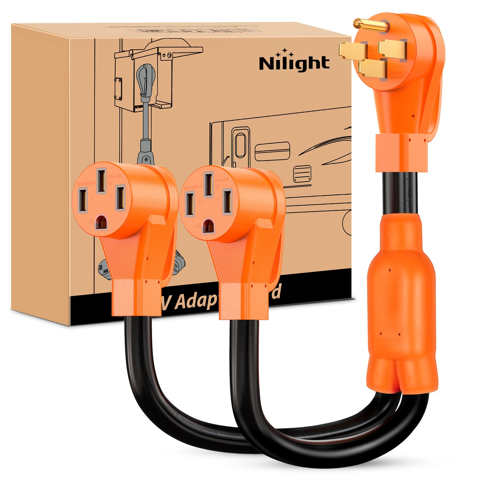 Nilight EV Adapter Cord 30 Amp to 50 Amp 4 Prong Pure Copper New Dryer Outlet to EV Plug Conversion Heavy Duty 10 Gauge Wire Nema 14-30P to 14-50R 30M/50F for Level 2 EVs Using