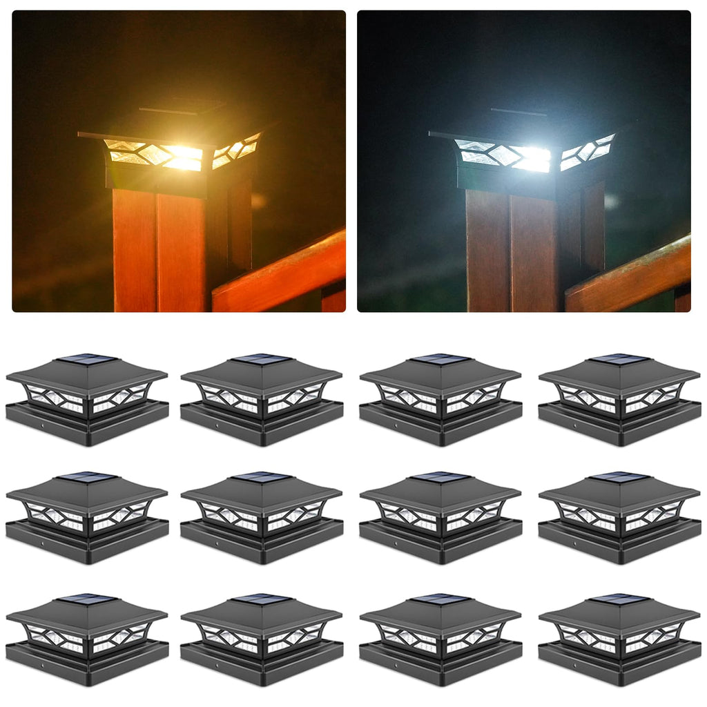 VOLISUN Solar Post Cap Lights: 8 - Pack Outdoor Deck Post Cap Lights White for Dock Fence Waterproof 2 Color Modes,4x4/6x6 Wooden/Vinyl Posts