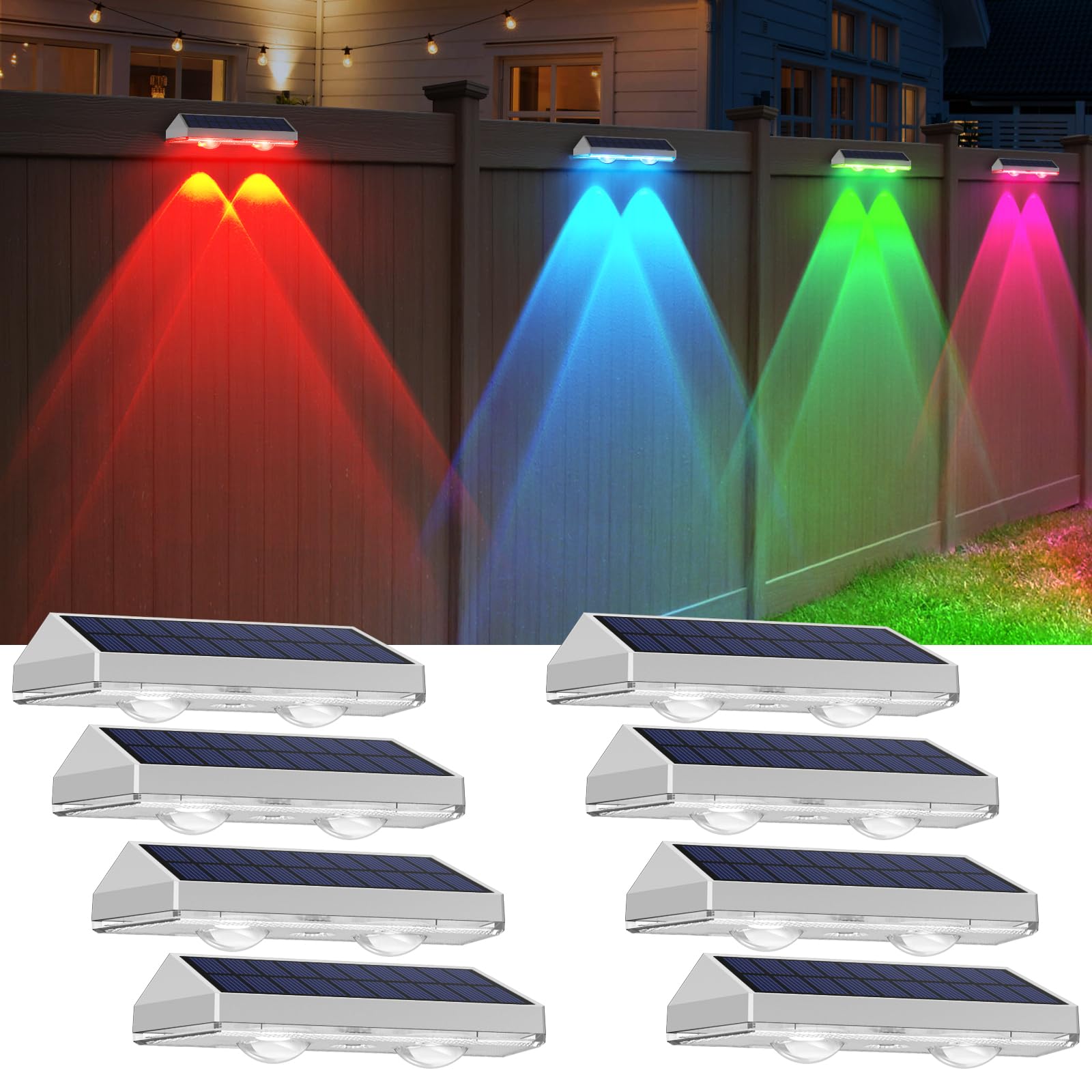 Solar Fence Lights Outdoor - 2700/4000/6000K 3 Mode, 8 Pack Solar Fence Lights Outdoor Waterproof LED, Fence Light Solar Powered for Outside, Backyard, Railing, Step, Patio,Wall and Home Improvement
