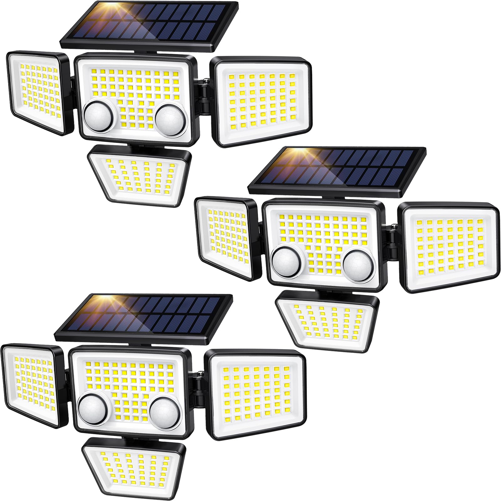 LYWALT Solar Outdoor Lights - 3000LM 188 LED Motion Sensor Outdoor Lights, 4 Heads Security Light,IP65 Waterproof, Easy Install,270°Wide Angle Flood Wall Light with 3 Modes for Backyard Yard (2 Pack)