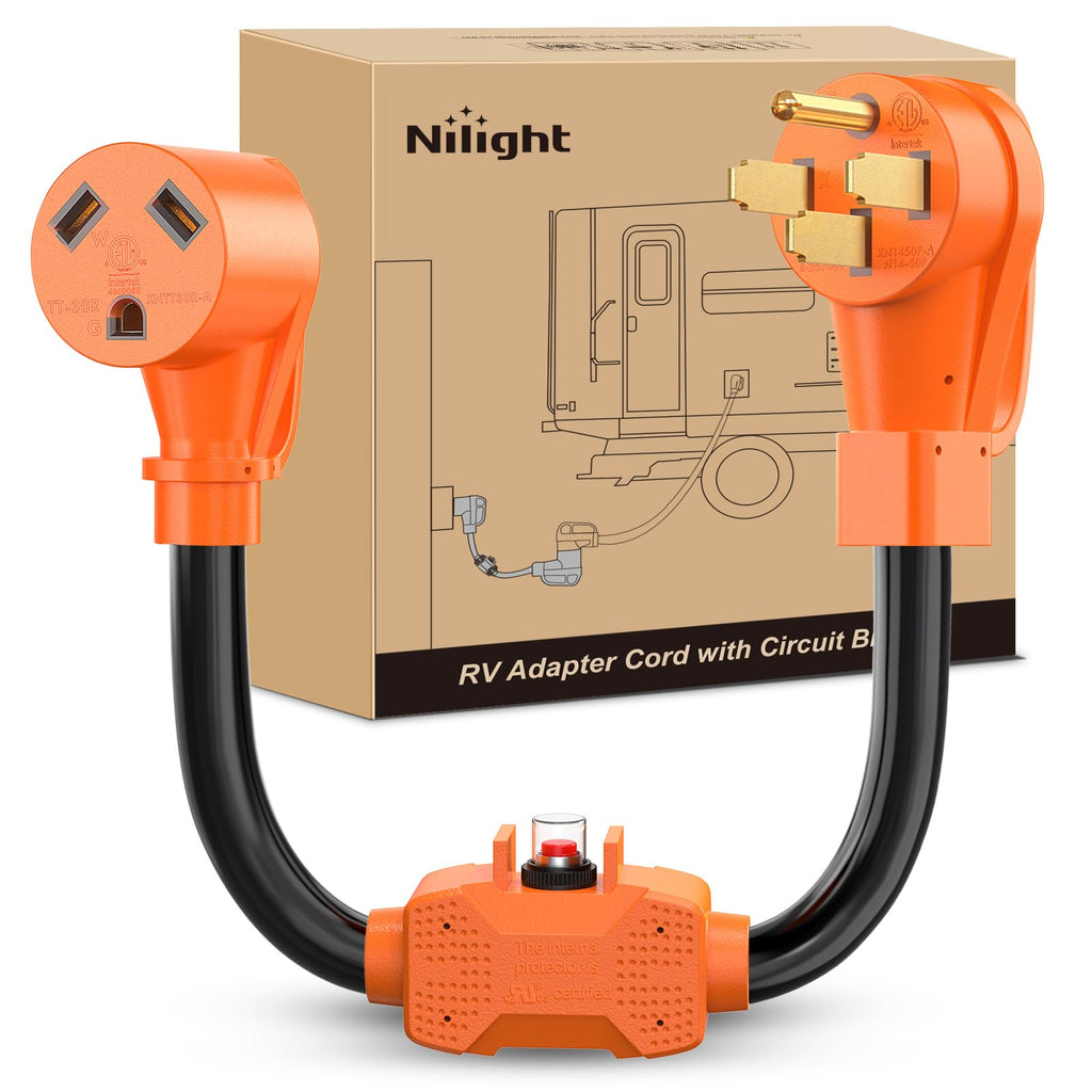 Nilight EV Adapter Cord 30 Amp to 50 Amp 4 Prong Pure Copper New Dryer Outlet to EV Plug Conversion Heavy Duty 10 Gauge Wire Nema 14-30P to 14-50R 30M/50F for Level 2 EVs Using