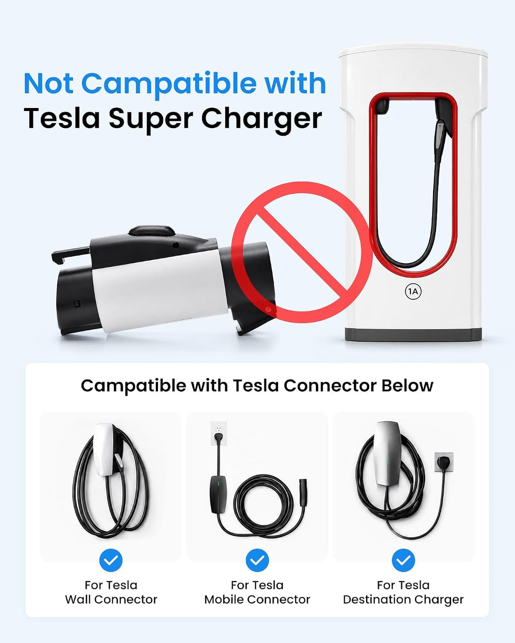 Tesla to J1772 EV Adapter for Road Trip & Destination Charging - IP55 Weatherproof, Secure Lock for Non-Tesla Vehicles - 80A (19.2kW Max)