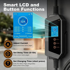 GB/T Portable EV Charger, 8-32amp Adjustable, 7kW Single Phase, 85-264V, Plug and Play, 5m(16.4ft)