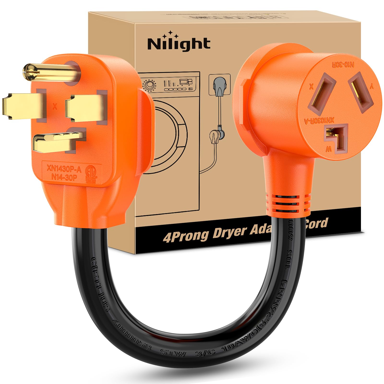 Nilight EV Adapter Cord 30 Amp to 50 Amp 4 Prong Pure Copper New Dryer Outlet to EV Plug Conversion Heavy Duty 10 Gauge Wire Nema 14-30P to 14-50R 30M/50F for Level 2 EVs Using