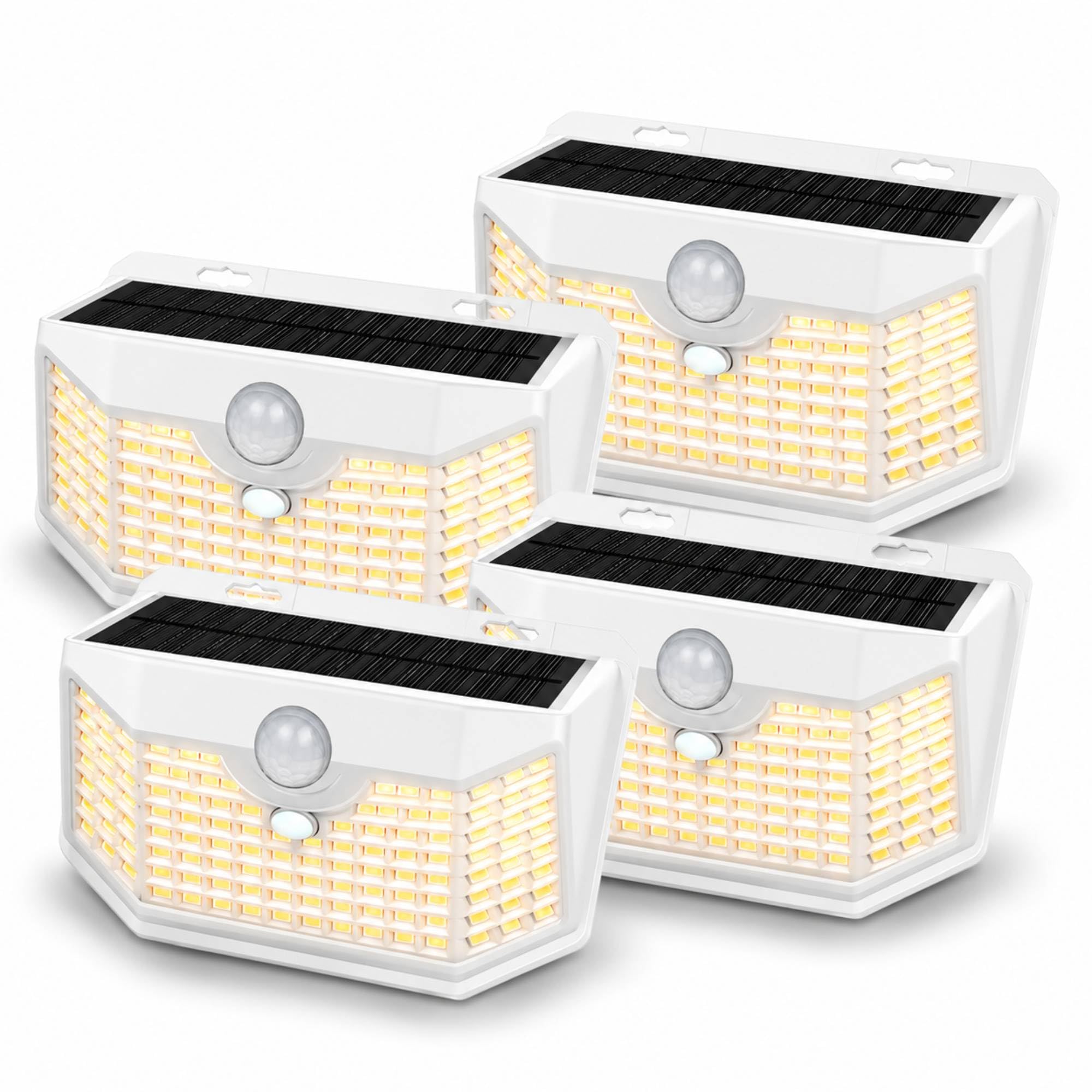 HMCITY Solar Lights Outdoor 120 LED with 3 Lighting Modes, Motion Sensor Wall Lights,IP65 Waterproof Solar Powered for Garden Patio Yard (Back Button 2Packs, Black Shell-Daylight White)