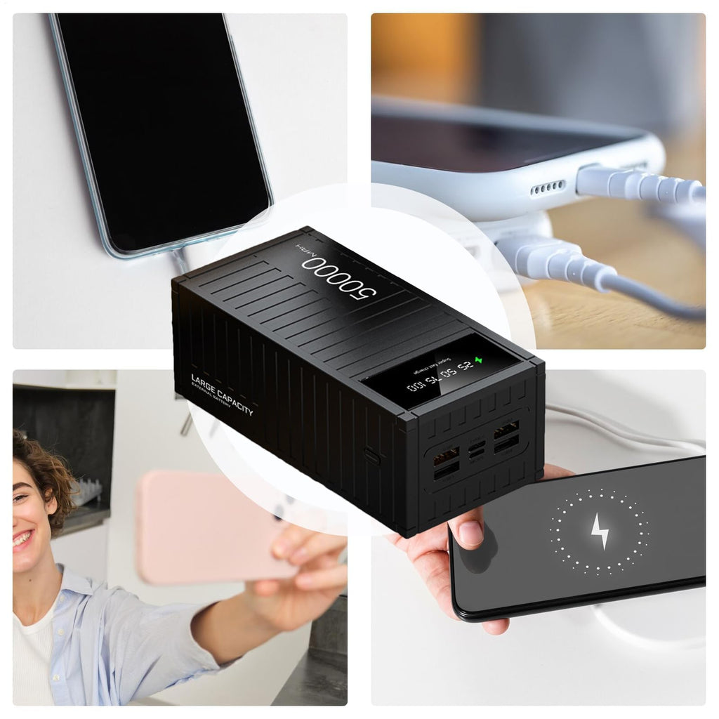 Portable Charging Bank, 66W 50000mAh Capacity Fast Charging Portable Charger, Portable Energy Bank Phone Battery Bank with LED Display for Hiking Camping Outdoor(White)