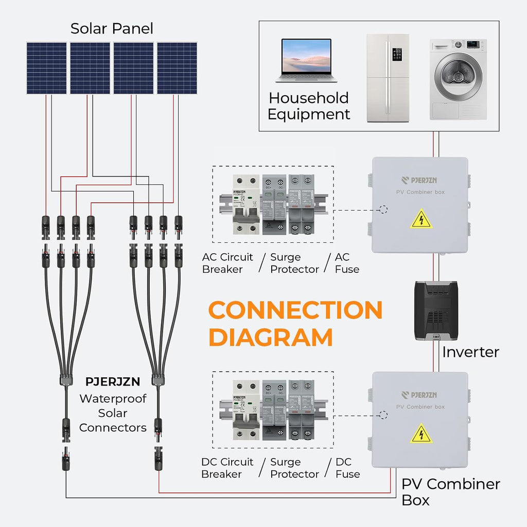 Solar Panel Connector 4 to 1 Solar Panel Splitter 4 Way 1000V Solar Panel Parallel Connectors Solar Adapter Cable Plug Pair for Solar System Solar Panel (4 to 1 1 Pair)