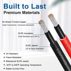 10AWG Solar Extension Cable 2FT – 2 Pack Red & Black PV Wire with Solar Connectors, 84-Strand Tinned Copper, Dual XLPE Insulated, Outdoor UV-Resistant Cable for RV, Inverter, Battery