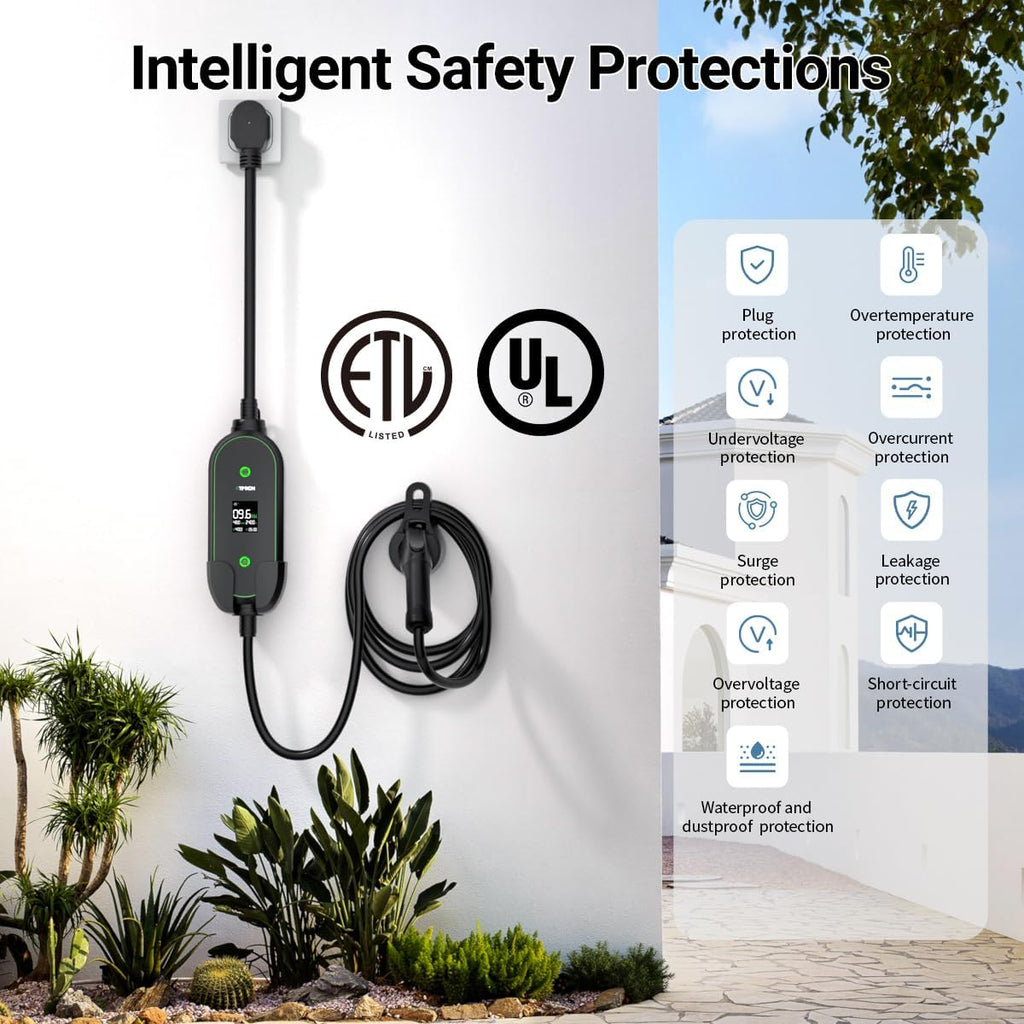 40A Fast Level 2 EV Charger, 240V / 9.6KW Portable Electric Vehicle Charging Stations, Home Electric Car Charger with 25FT Extension Cable, NEMA 14-50 Plug for All J1772 BEVs/PHEVs, ETL Certified