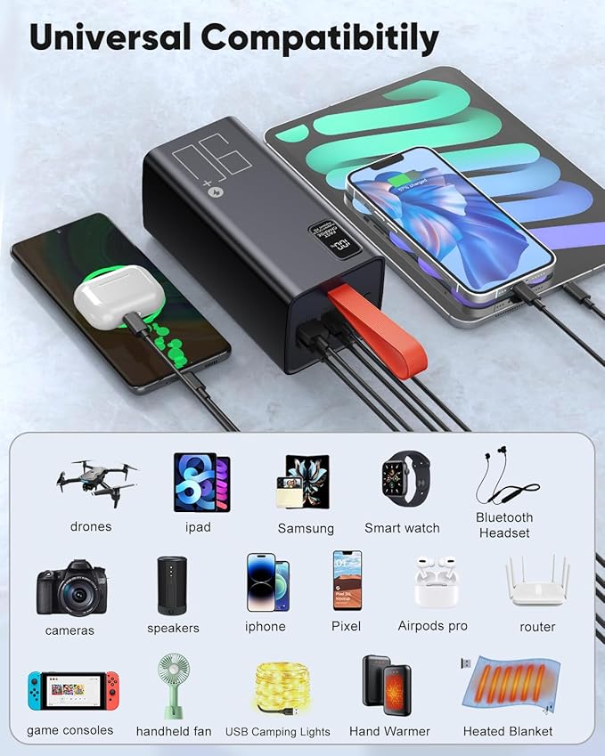 Chargeur portable avec batterie haute capacité de 90 000 mAh