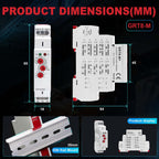 Multifunction Time Delay Relays AC DC 12V-240 Volt, 16A Mini Adjustable Timer Switch ON Off GRT8-M1, with 10 Electrical Timers Relay Control Delay Function for 1 Minute to 10 Days, DIN Rail Mount