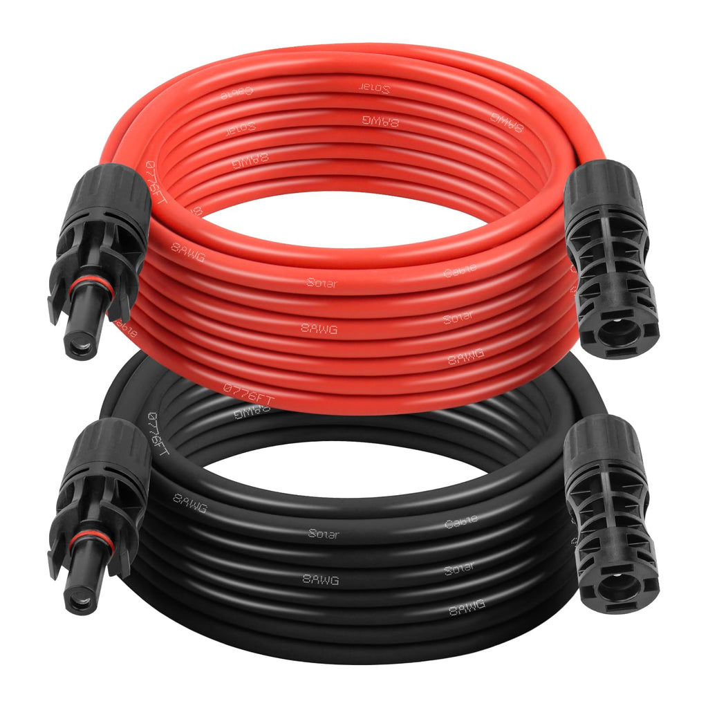 10AWG Solar Extension Cable 5FT – 2 Pack Red & Black PV Wire with Solar Connectors, 84-Strand Tinned Copper, Dual XLPE Insulated, Outdoor UV-Resistant Cable for RV, Inverter, Battery