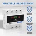 CXCESNS 63A AC110V Automatic Transfer Switch with LED Display,ATS Dual Power Changeover Switch Over/Under Voltage & Overcurrent Protection 50/60Hz for Home Generator,with Din Rail