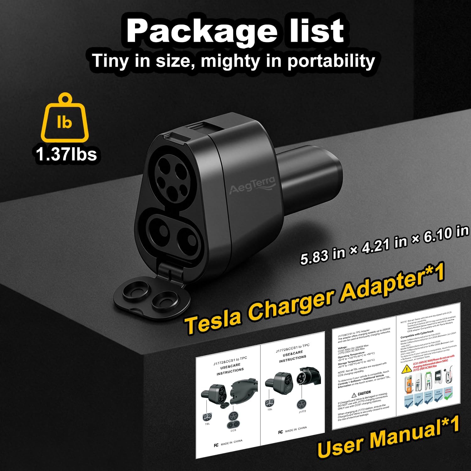 Upgraded 2in1 CCS1 & J1772 to NACS(Tesla) Adapter, Max 250KW 500A/AC Fast Charging/Level 1/2/3Chargers for Tesla Model 3/Y/S/X/Cybertruck,Works with Electrify America/ChargePoint/EVgo