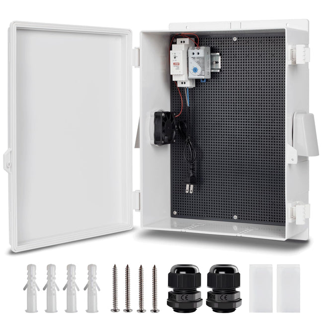 Namunanee Outdoor Electrical Box with Thermostat and Fan, ABS Water Resistant Enclosure with Internal Mounting Panel & Hinged Cover,16" H* 12" L* 5.9" W Plug & Play. Hover Image
