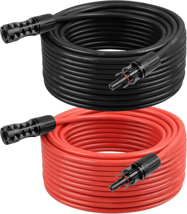8 AWG Solar Extension Cable 50FT Black + 50FT Red, 8 Gauge Solar Panel Wire Male to Female Tinned Copper Wire for Solar Panel, Automotive, RV, Boat, Outdoors Hover Image