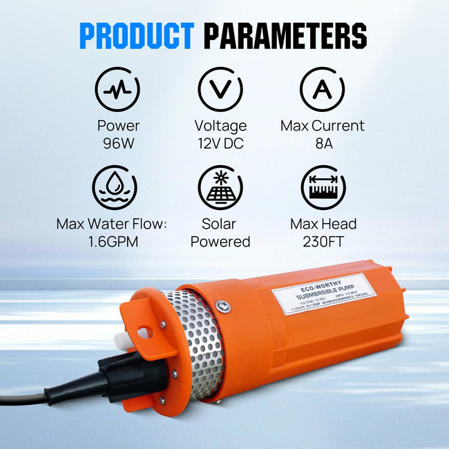 ECO-WORTHY Solar Well Pump Kit - 100W Solar Panel with 12V Deep Well Water Pump for Off-grid Living or Irrigation, Farm & Ranch-DELIVERY IN 2 PARCELS One Main Image