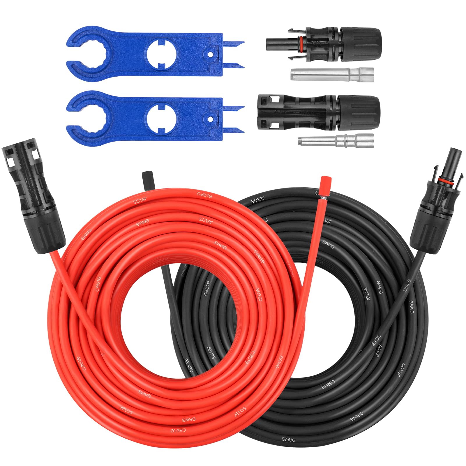 10AWG Solar Extension Panel Cable - 50FT Solar Wire with Waterproof Female and Male Connector and Solar Panel Adaptor Kit Tool PV Wire for RV, Home, Boat, Solar Panels(50feet Red + 50feet Black)