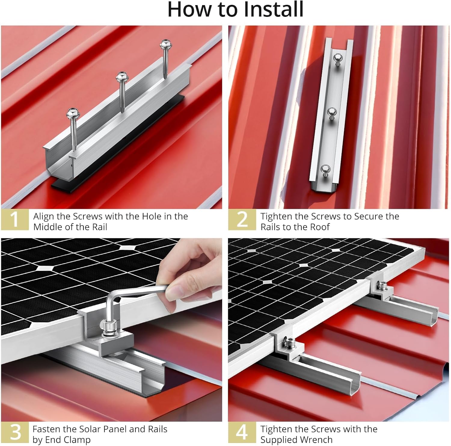 Anbte Solar Panel Bracket Kit, 6 Pcs 7.87 in Aluminium Solar Panel Mounting Rail 30mm/35mm Solar Panel End Clamps, Solar Panel Brackets for Metal Roof, Tin Roof, Flat Roof, Sheet Roof, RV, Silver