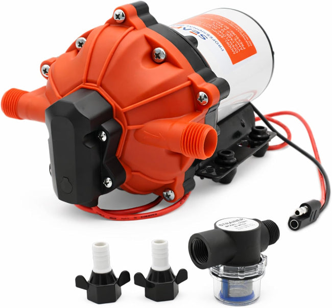 SEAFLO 55 Series 12V RV Water Pump 5.5 GPM 60 PSI Diaphragm Pump Heavy Duty Pressure Switch Built In Bypass Self Priming Quiet High Flow RV Marine Off Grid Freshwater System 4-Year Warranty Hover Image
