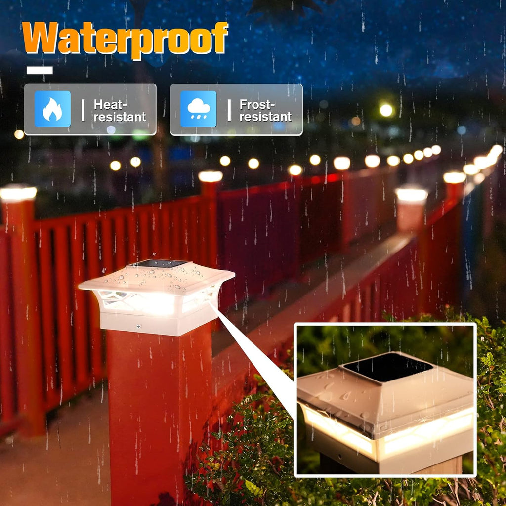 VOLISUN Solar Post Cap Lights: 8 - Pack Outdoor Deck Post Cap Lights White for Dock Fence Waterproof 2 Color Modes,4x4/6x6 Wooden/Vinyl Posts