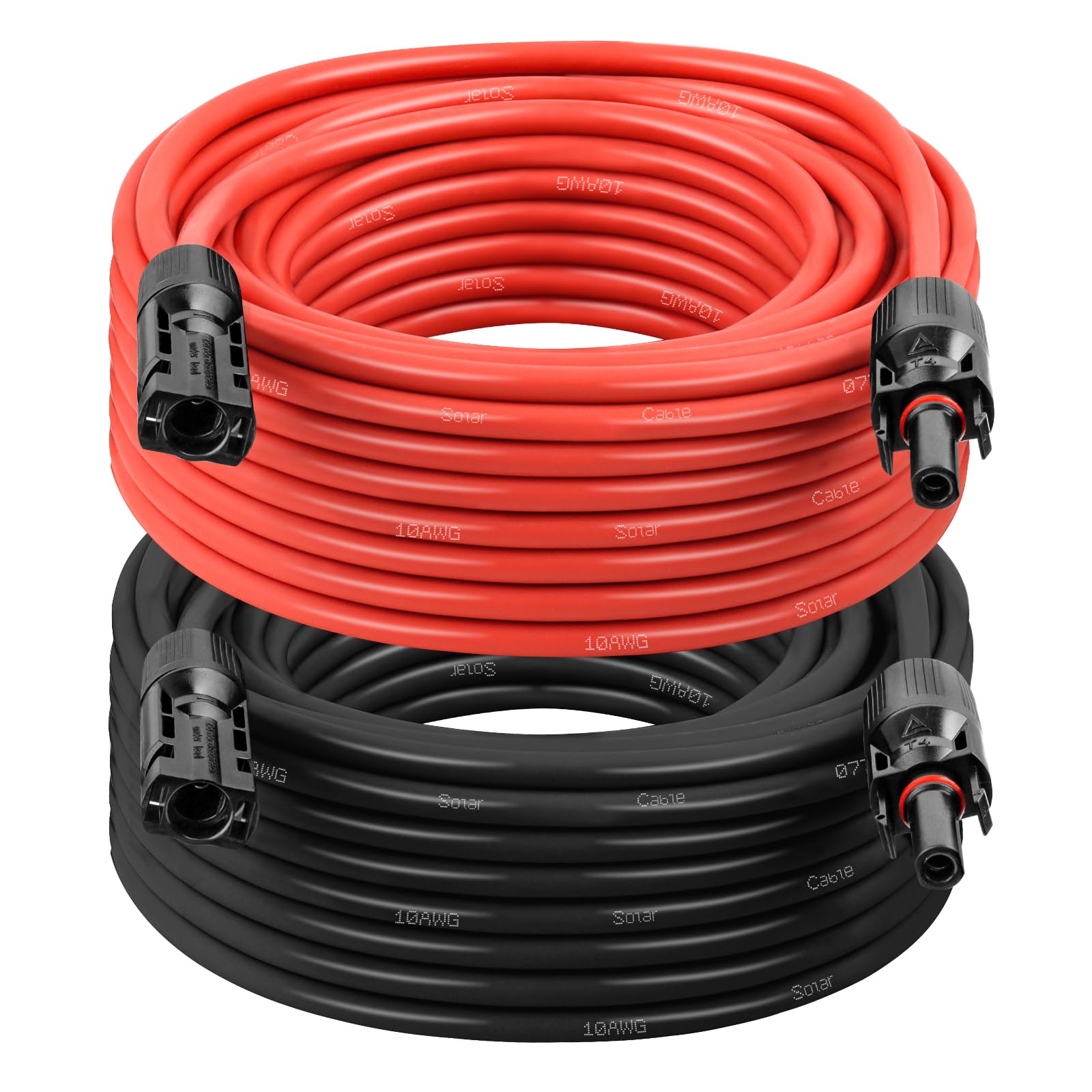 10AWG Solar Extension Cable 5FT – 2 Pack Red & Black PV Wire with Solar Connectors, 84-Strand Tinned Copper, Dual XLPE Insulated, Outdoor UV-Resistant Cable for RV, Inverter, Battery