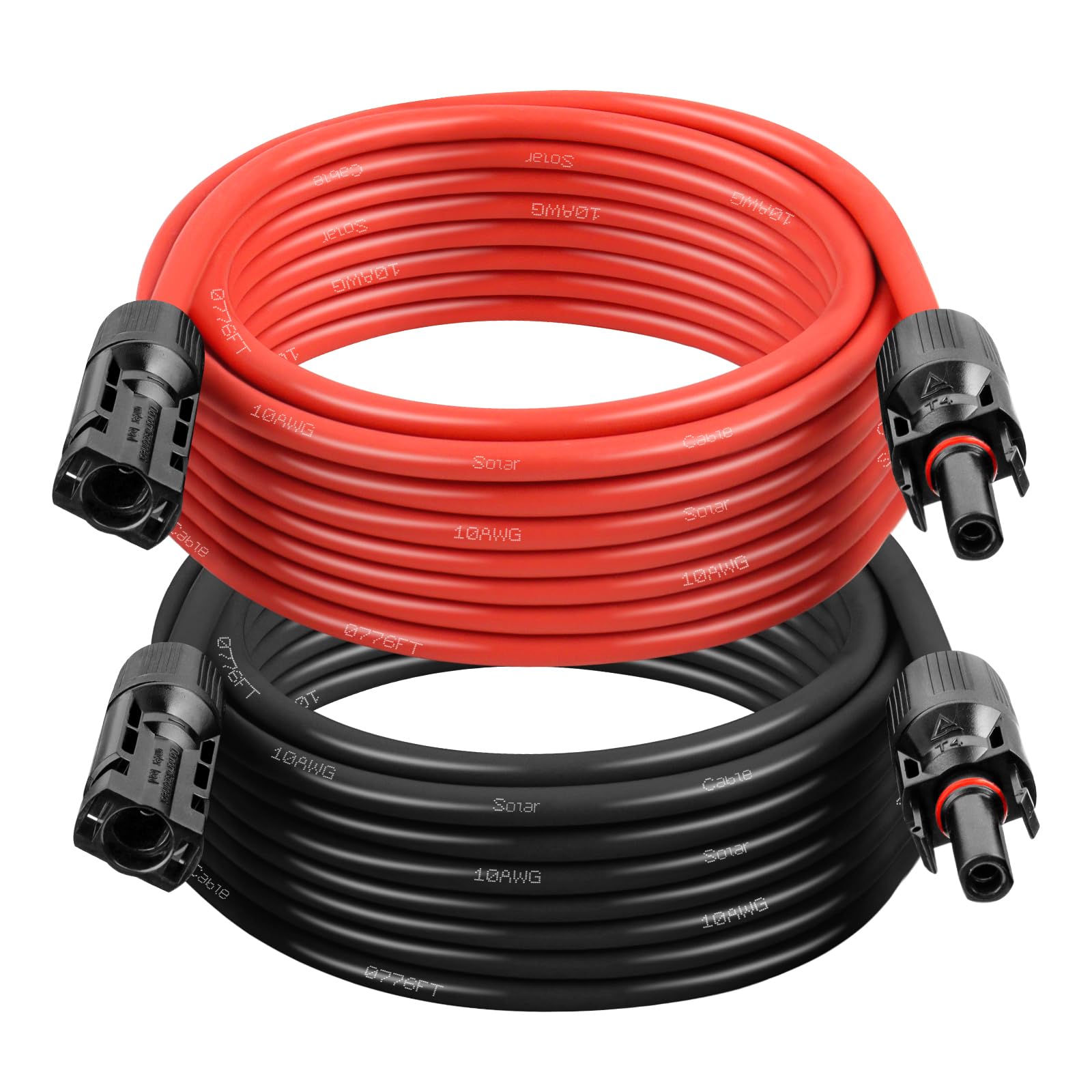 10AWG Solar Extension Cable 5FT – 2 Pack Red & Black PV Wire with Solar Connectors, 84-Strand Tinned Copper, Dual XLPE Insulated, Outdoor UV-Resistant Cable for RV, Inverter, Battery