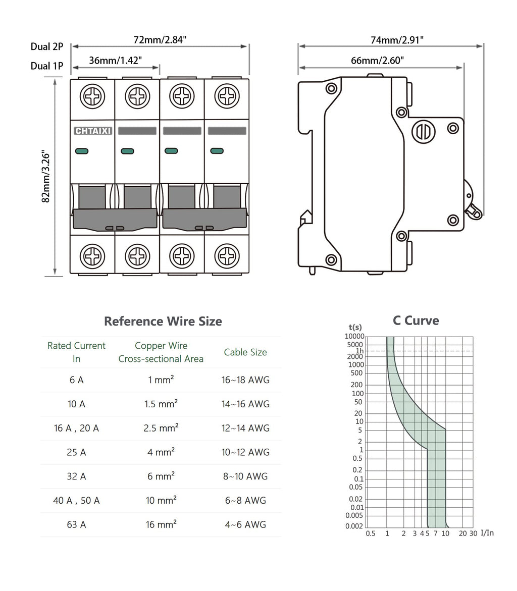 Chtaixi Manual Transfer Switch, 50 Amp 120V/240V AC Dual 2-Pole DIN Rail Mount RV Transfer Switch, Single-Side Interlock Circuit Breaker MTS D2P C50