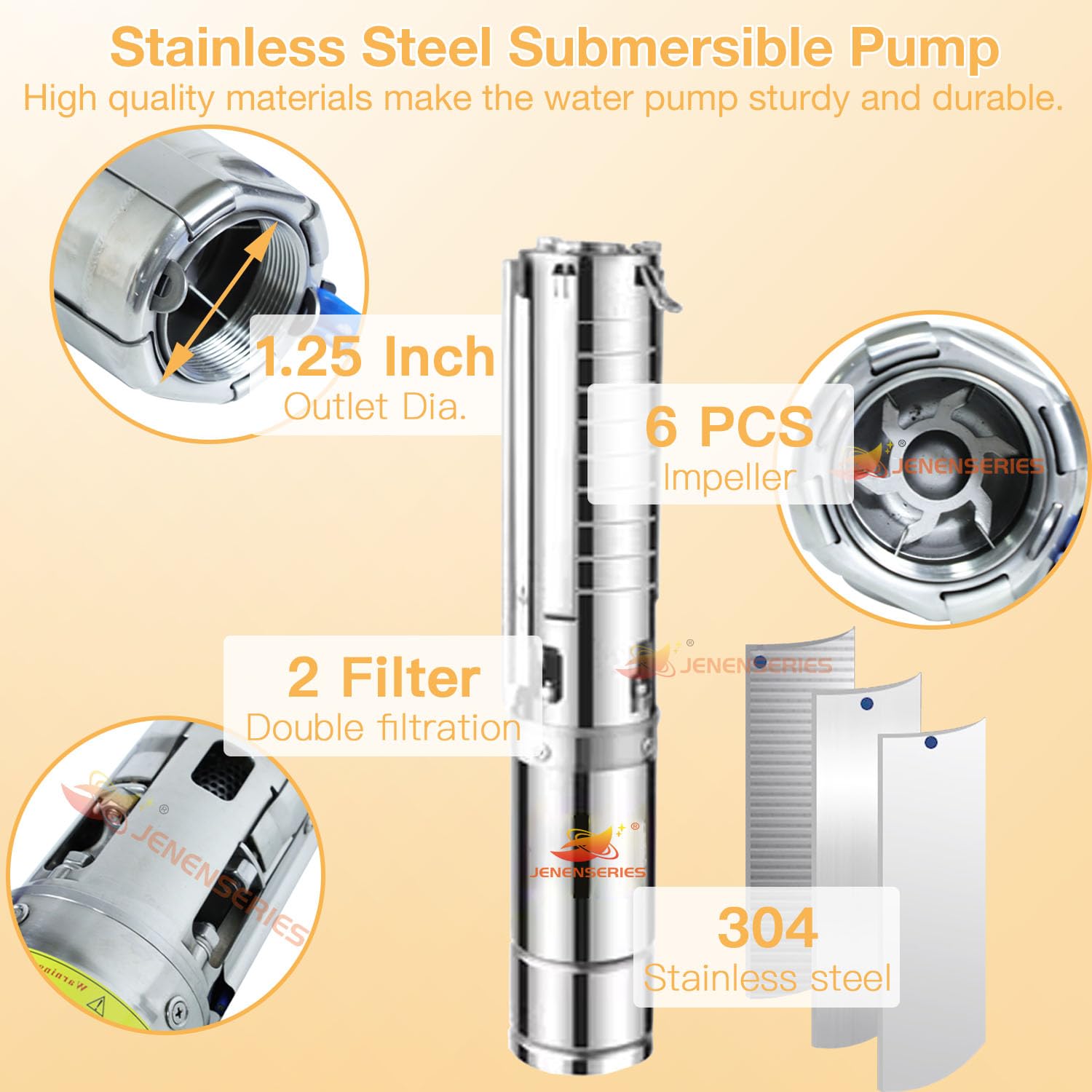 JENENSERIES Solar powered impeller water pump (550W+controller)