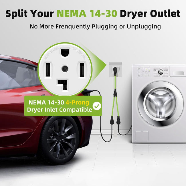 30 Amp 4 Prong Dryer Y Splitter to EV/RV Charging, NEMA 14-30P to 14-50R/14-30R 4-Prong Adapter Cable, Heavy-Duty 10 AWG 250V Power Cord for Dryer Outlet, 3ft, ETL Listed Main Image