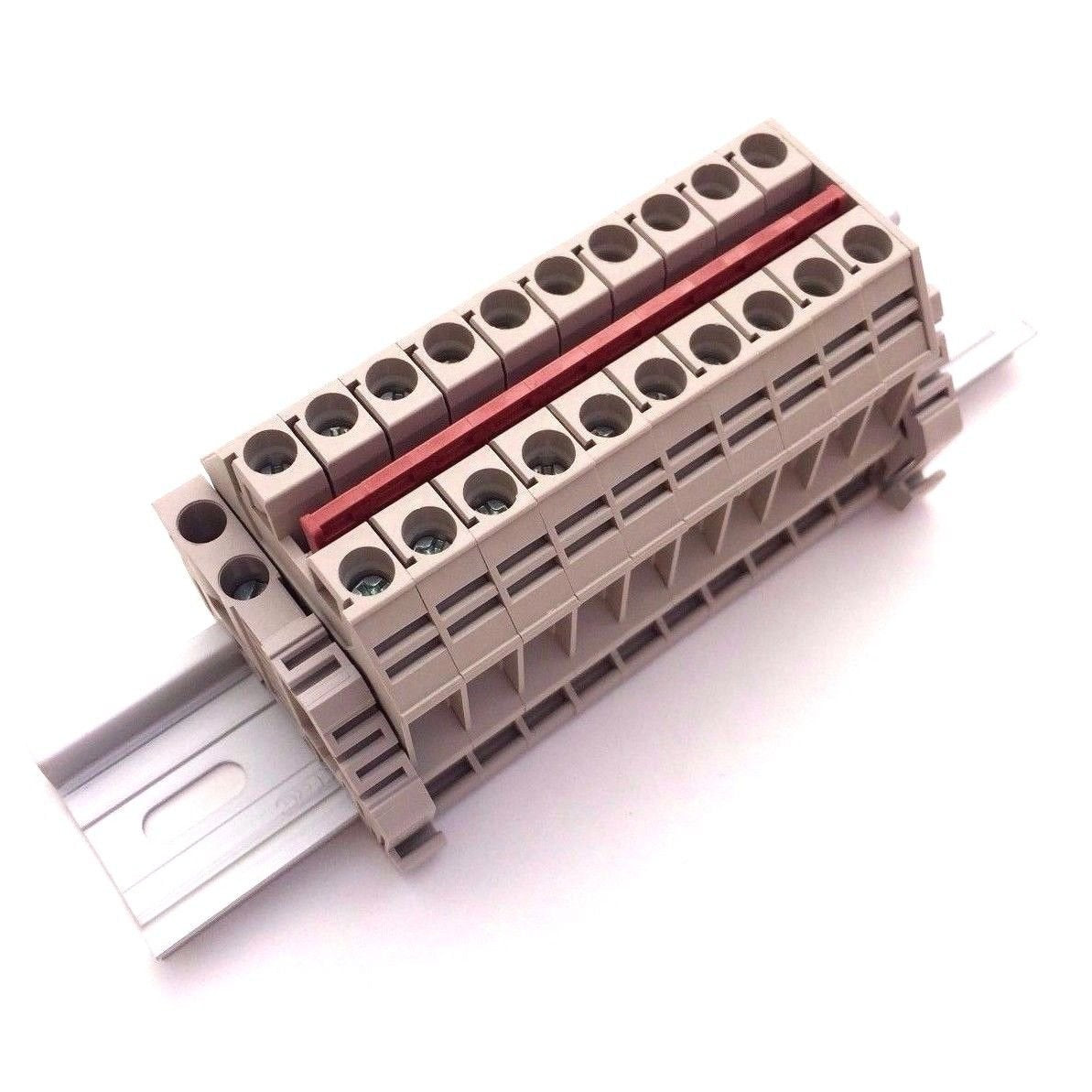 Dinkle Solar Combiner DK6N 10 Gang Box Connector DIN Rail Terminal Blocks, 8-20 AWG, 50 Amp, 600 Volt Power Distribution