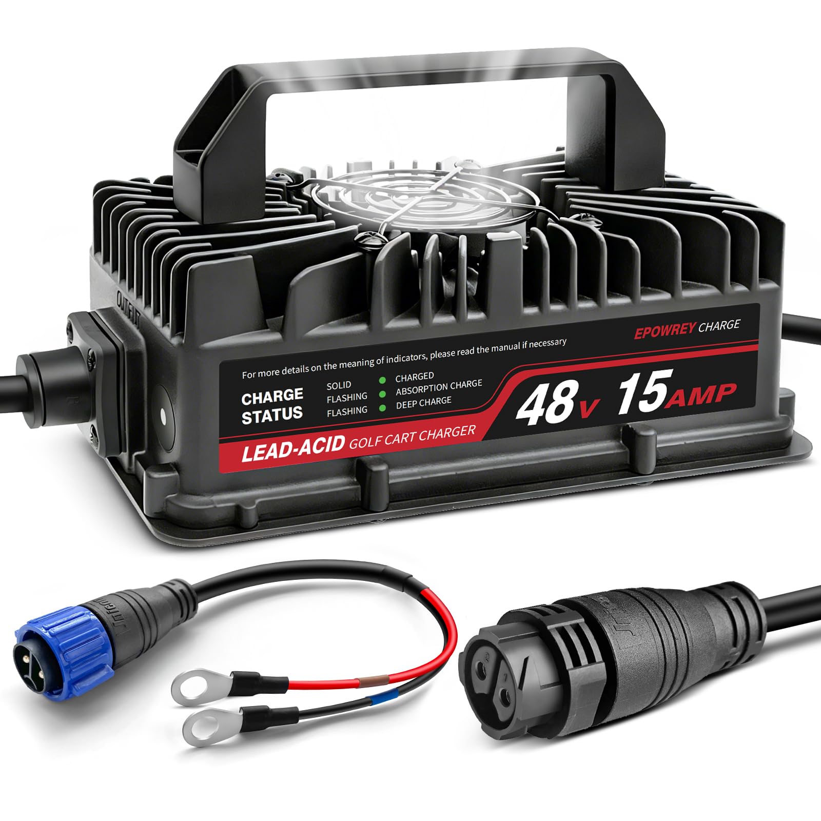 EPOWREY 15 AMP 48 Volt Golf Carts Battery Charger for Club Car 3-Pin Round Plug,for Lead Acid Battery