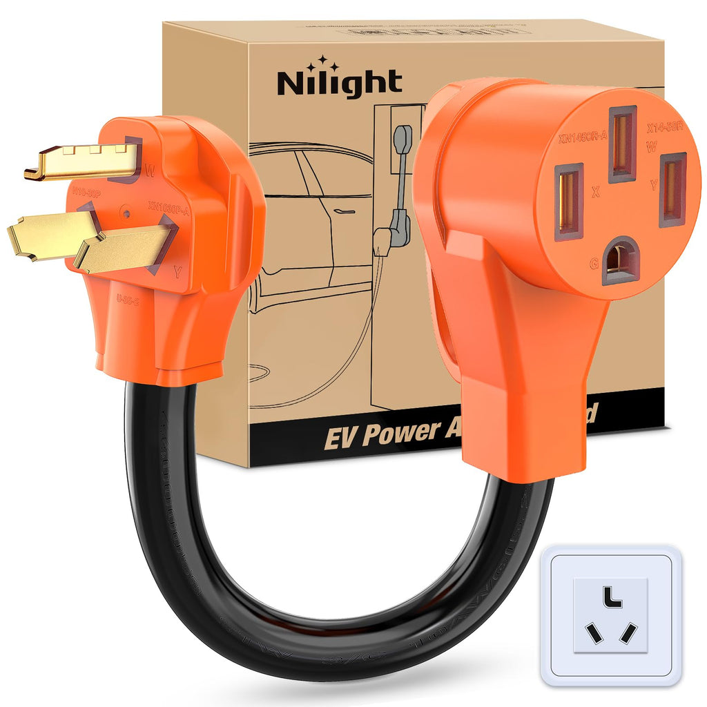 Nilight EV Adapter Cord 30 Amp to 50 Amp 4 Prong Pure Copper New Dryer Outlet to EV Plug Conversion Heavy Duty 10 Gauge Wire Nema 14-30P to 14-50R 30M/50F for Level 2 EVs Using