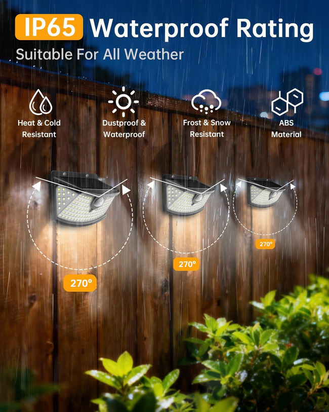 Aootek New Solar Motion Sensor Lights 120 LEDs with Lights Reflector,270° Wide Angle, IP65 Waterproof, Step Lights for Front Door, Yard, Garage, Deck (Black, Daylight White, 6-Pack) Main Image