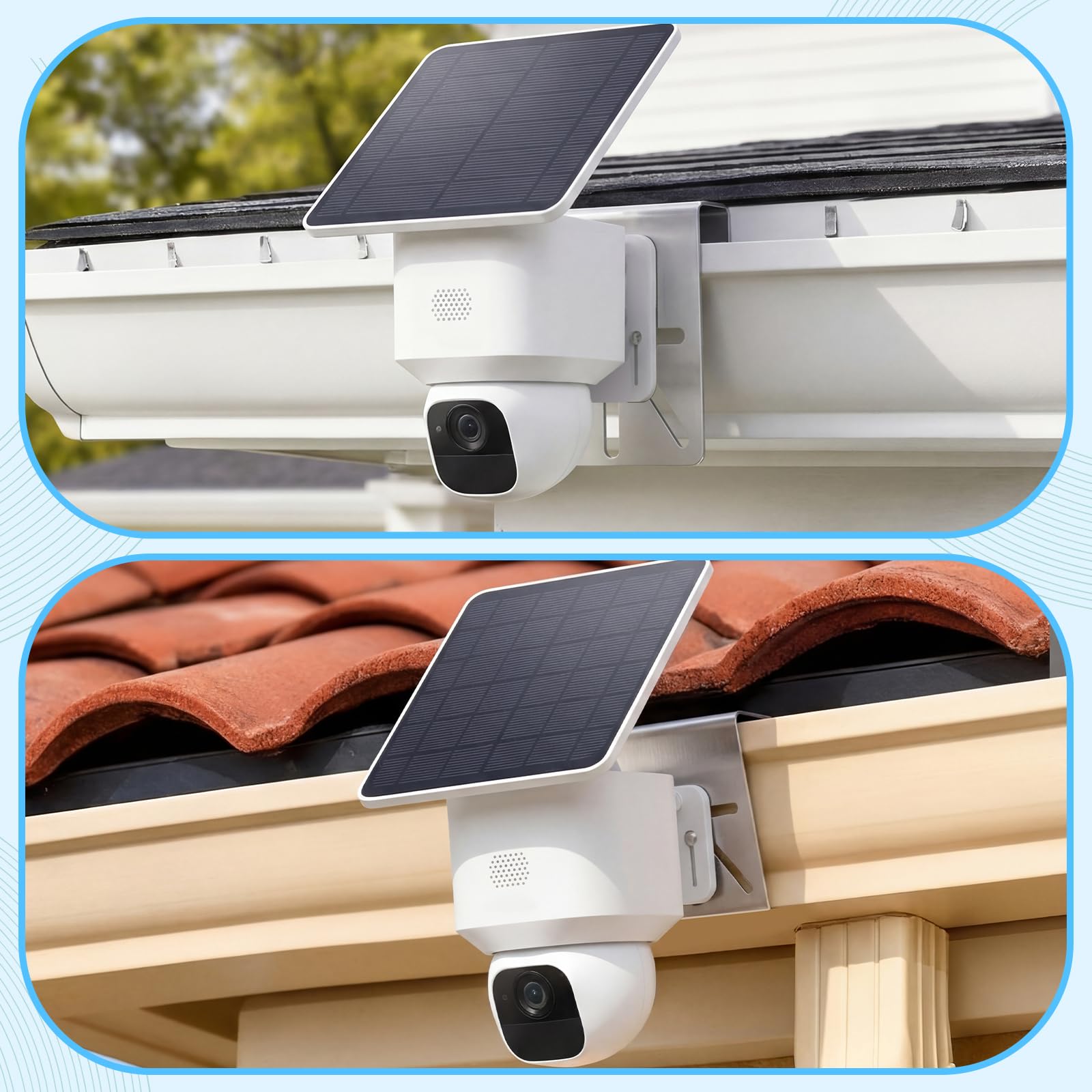 Saysurey 2 Pcs Standard Size Gutter Mount Stainless Steel Bracket No-Drill Anti-Rust Solar Security Camera Holder with Stainless Screws Gutter Mount for Security Camera Outdoor Use