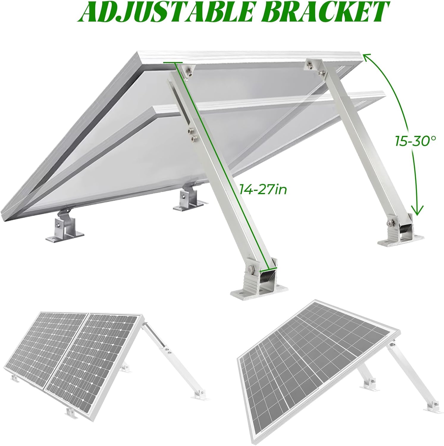 Solar Panel Mounting Brackets, 2 Sets Adjustable Solar Panel Tilt Mount Brackets, 14-27IN Adjust Solar Panel Rack, Support up to 100-450 Watt Mounting Bracket Set, Portable Stand for Roof RV Boat