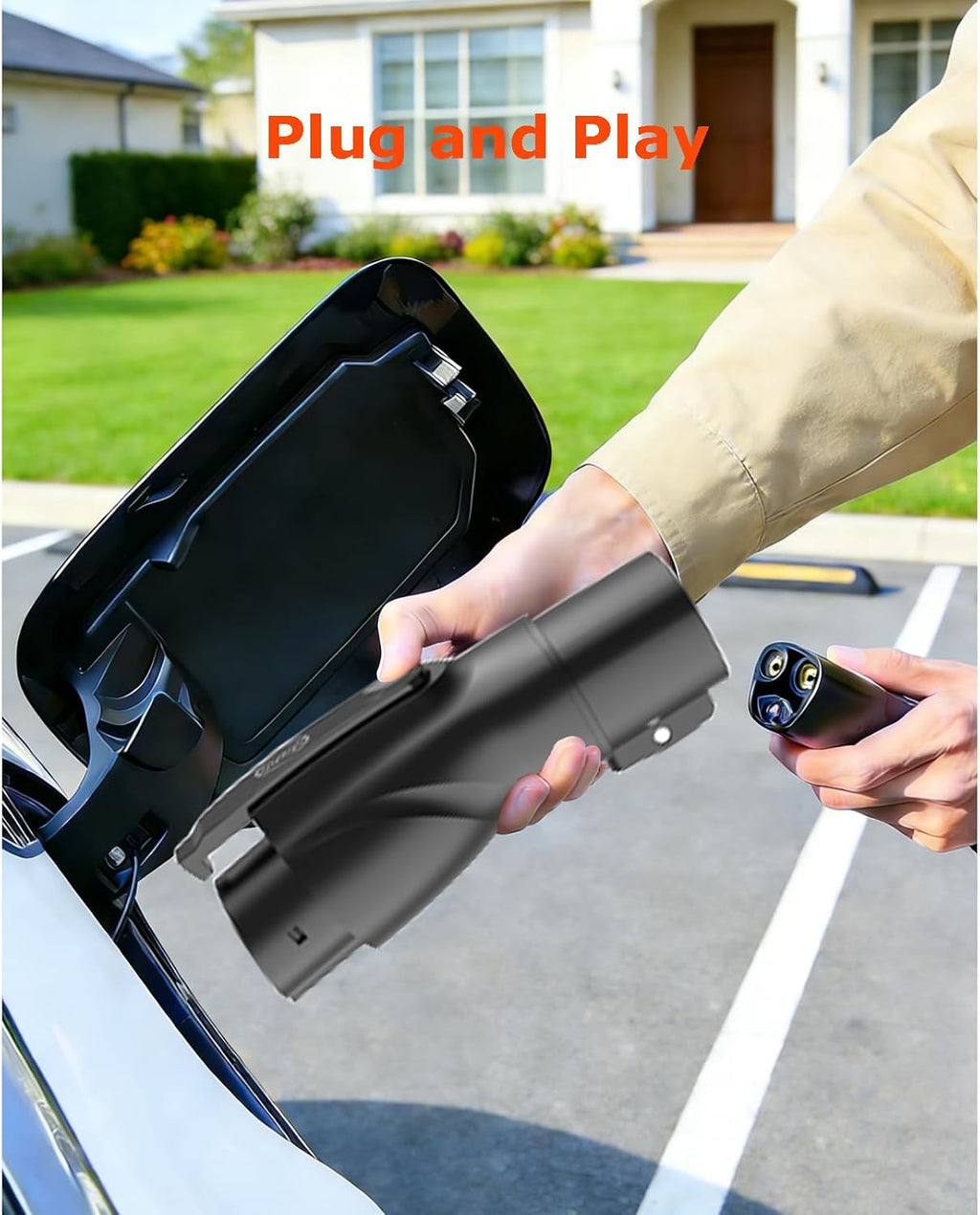 Nacs to J1772 Adapter, Portable Tesla to J1772 Adapter with Fixed Lock Works IP65, Max 80A 250V Converter Compatible with Nacs Wall Mobile Connector Target Chargers for All J1772 EVs Black