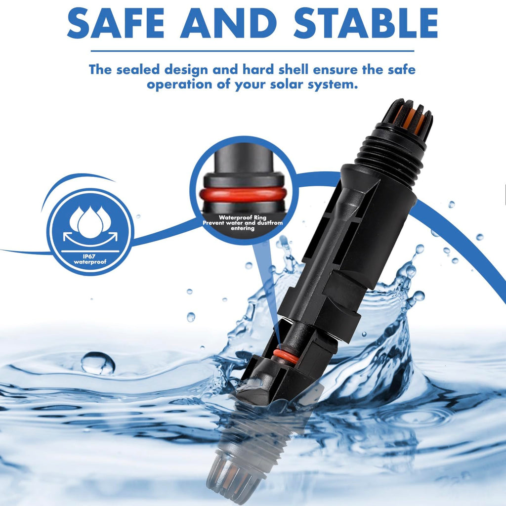 Usngsny 16 PCS Solar Panel Connectors, Male/Female IP67 Waterproof 1000V 30A Solar Cable Connectors (8 Pairs) with 2 Spanners（10AWG）