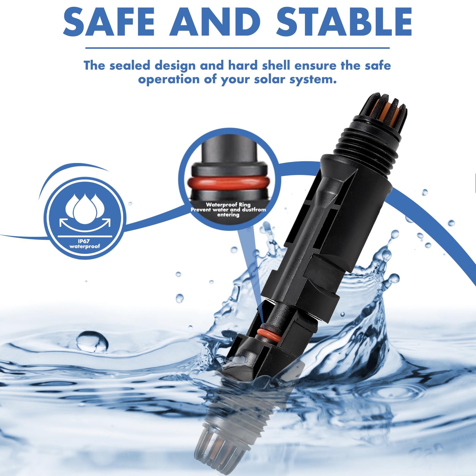 Usngsny 16 PCS Solar Panel Connectors, Male/Female IP67 Waterproof 1000V 30A Solar Cable Connectors (8 Pairs) with 2 Spanners（10AWG）