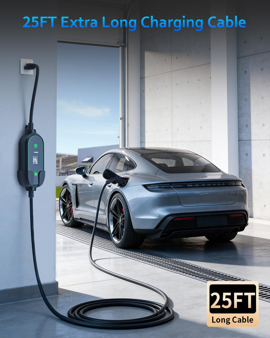 40A Fast Level 2 EV Charger, 240V / 9.6KW Portable Electric Vehicle Charging Stations, Home Electric Car Charger with 25FT Extension Cable, NEMA 14-50 Plug for All J1772 BEVs/PHEVs, ETL Certified