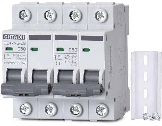 Chtaixi Manual Transfer Switch, 50 Amp 120V/240V AC Dual 2-Pole DIN Rail Mount RV Transfer Switch, Single-Side Interlock Circuit Breaker MTS D2P C50 Hover Image