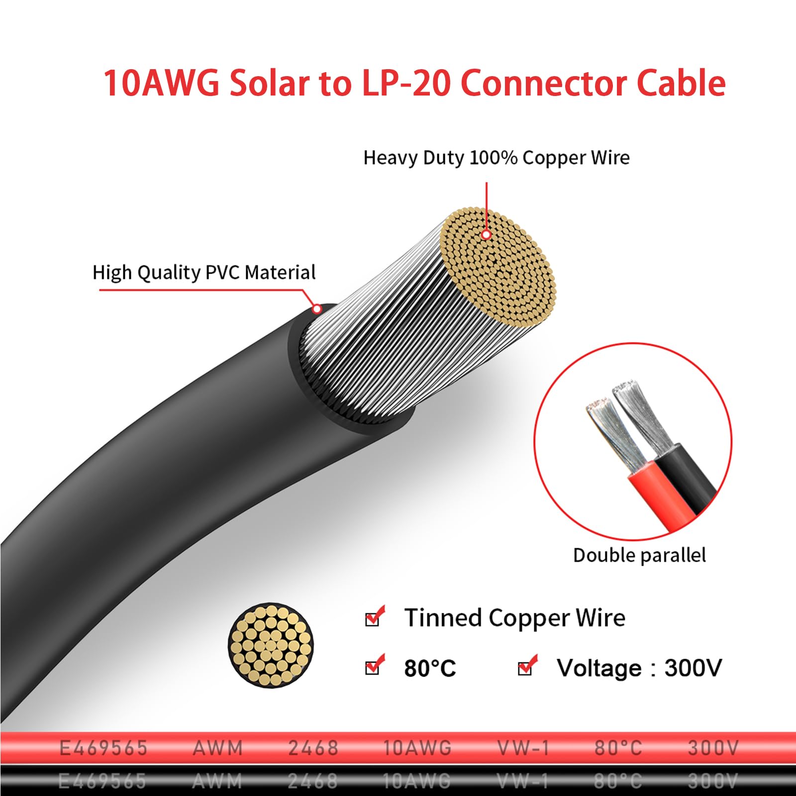 10AWG 2 Pin Power Industrial Circular Connector to Solar Adapter for Furrion, River RV Solar Ports Solar Panel Suitcase(10FT)