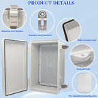 YETLEBOX Waterproof Electrical Box, IP67 Junction Box Stainless Steel Latch Hinged Grey Cover Project Enclosure with Wall Bracket 11.1"x7.5"x5.5"