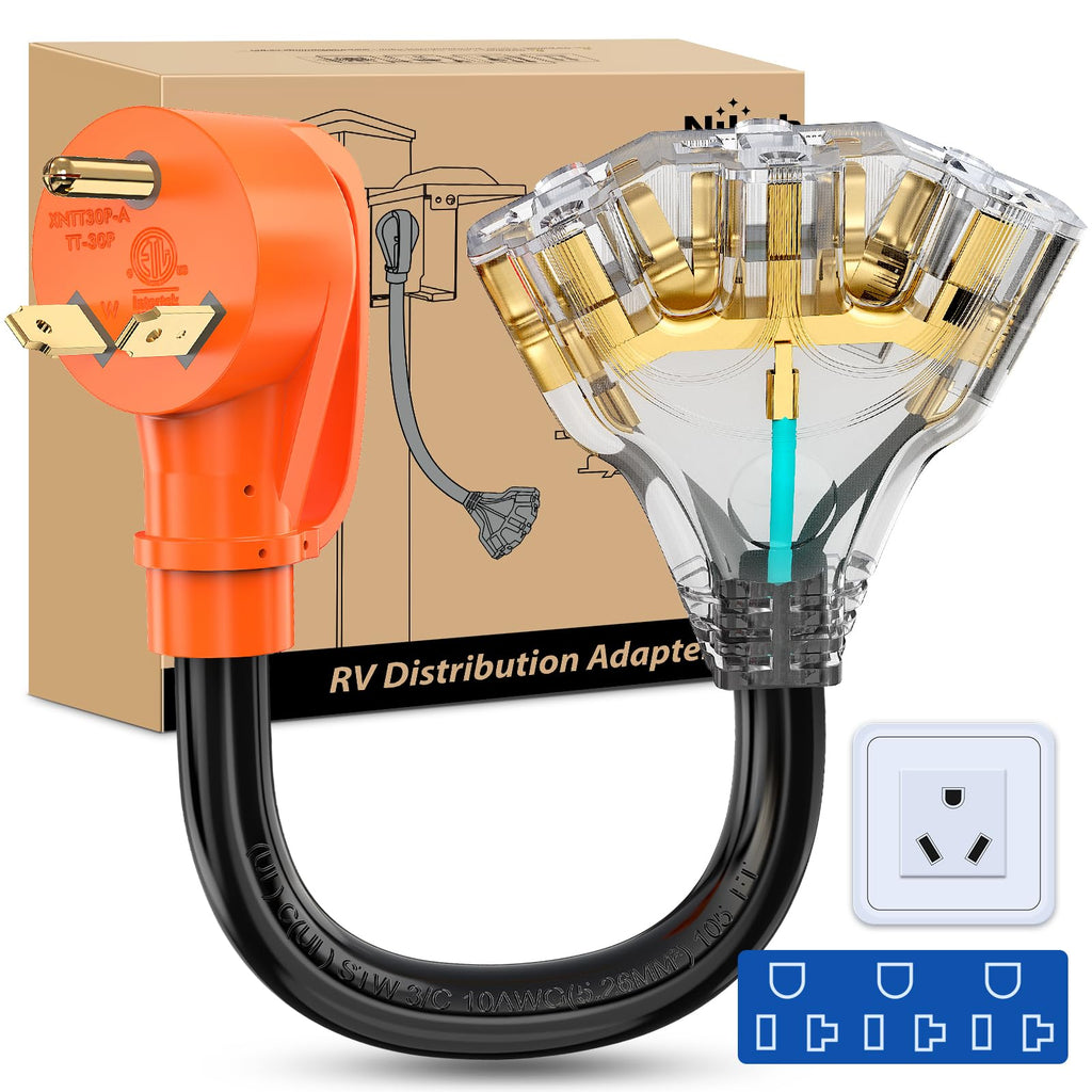 Nilight EV Adapter Cord 30 Amp to 50 Amp 4 Prong Pure Copper New Dryer Outlet to EV Plug Conversion Heavy Duty 10 Gauge Wire Nema 14-30P to 14-50R 30M/50F for Level 2 EVs Using