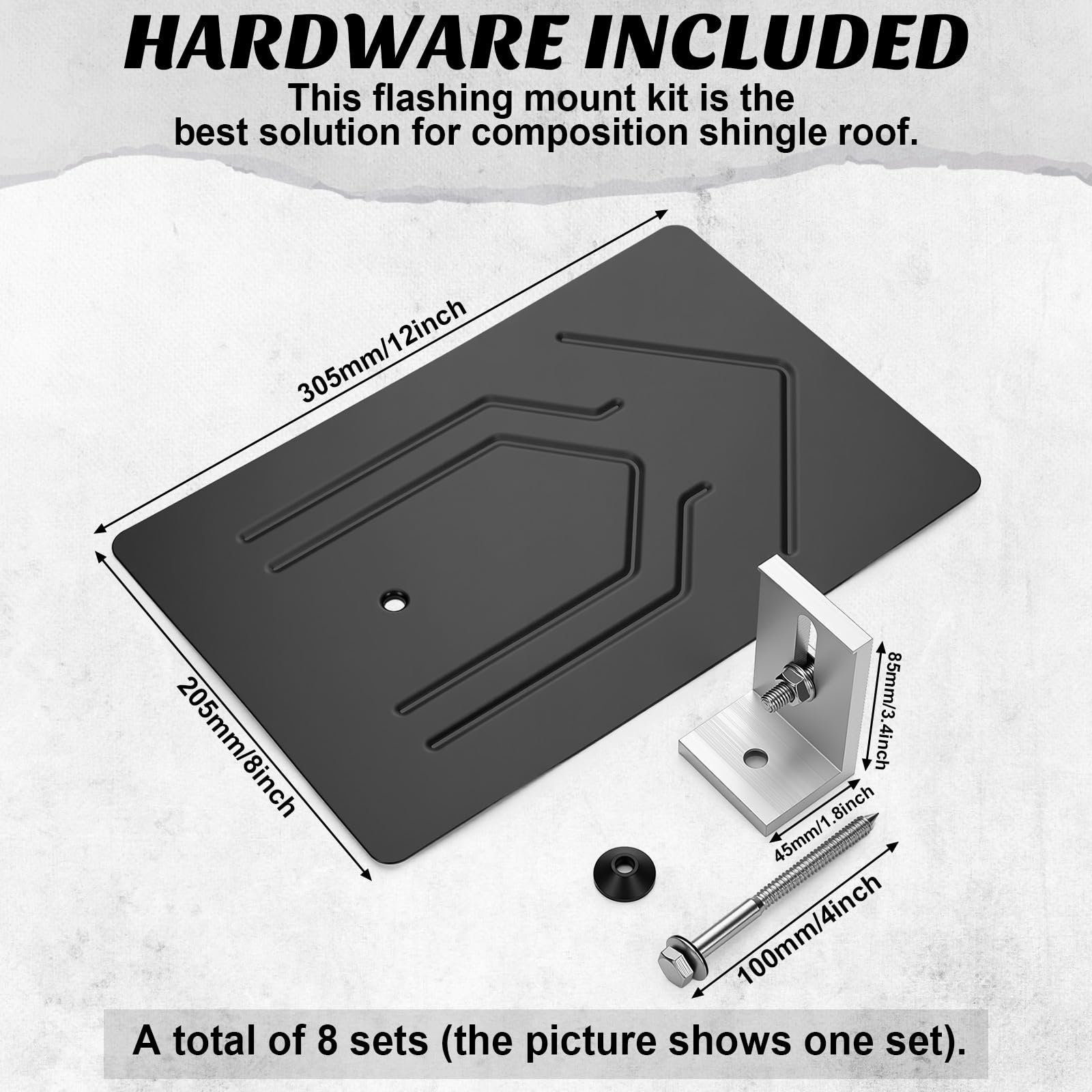 Otoolling 12 Pack Solar Racking Aluminum L Bracket with Flashing for Solar Panel Mounting PV Module Roof Racking Kit for Asphalt Shingle Composition Roofs Waterproof with EPDM Gasket Hardware(12inch)