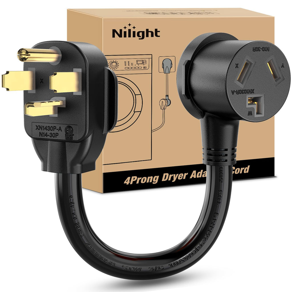 Nilight EV Adapter Cord 30 Amp to 50 Amp 4 Prong Pure Copper New Dryer Outlet to EV Plug Conversion Heavy Duty 10 Gauge Wire Nema 14-30P to 14-50R 30M/50F for Level 2 EVs Using