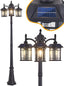 Solar Powered Outdoor Post Light 82.7" H 3-Headed Lamp Post with Dusk to Dawn Sensor Pole Street Lantern 3 Light Black Outdoor Lamp Post Lights E26 Outdoor Street Light for Pole Garden Yard