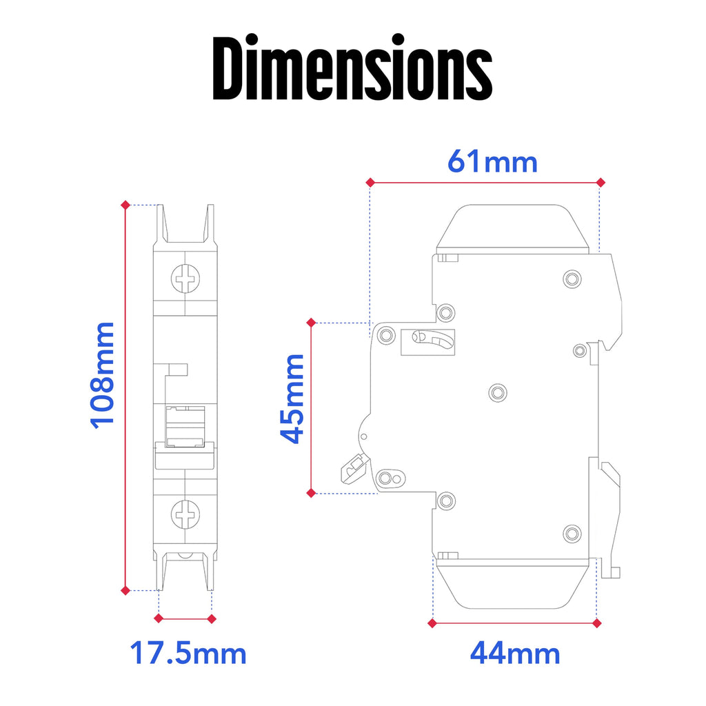 Mini Circuit Breaker UL489 Listed 10A C Curve 277VAC 60VDC 10kAIC DIN Rail Mount Non Polarized MCB Branch Circuit Protection, ControlGear CGMB1C10 (1 Pole CTrip 10 Amp)