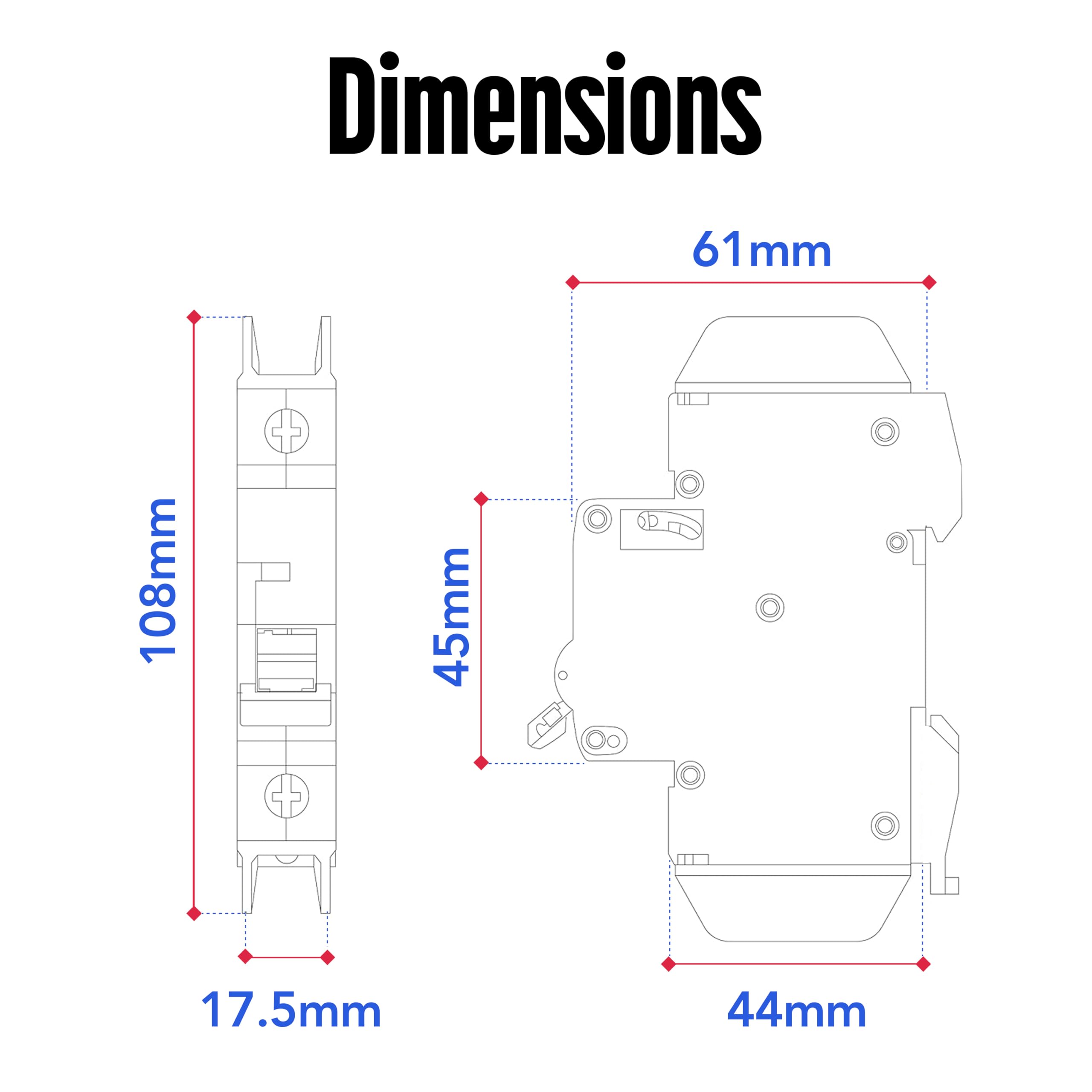 Mini Circuit Breaker UL489 Listed 10A C Curve 277VAC 60VDC 10kAIC DIN Rail Mount Non Polarized MCB Branch Circuit Protection, ControlGear CGMB1C10 (1 Pole CTrip 10 Amp)