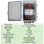 TOMSHIELE 4 String Solar PV Combiner Box with DC Circuit Breaker, Lightning Arrester and 15A Rated Current Fuse for On/Off Grid Solar System(Gray, with Lock)